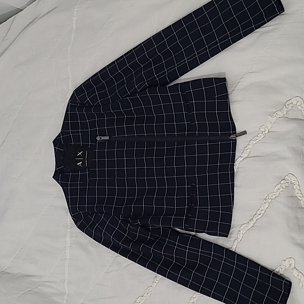 Women's Armani Exchange Navy Blue Windowpane Jacket Size 0